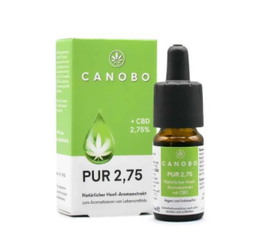 Das niedriger dosierte Canobo CBD Mundspray ist mit 2,75 % CBD versehen.